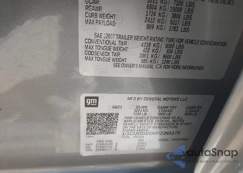 2023 Chevrolet Silverado 1500 4Wd Short Bed Ltz z USA, uszkodzony, nr VIN 1GCUDGED5PZ265173